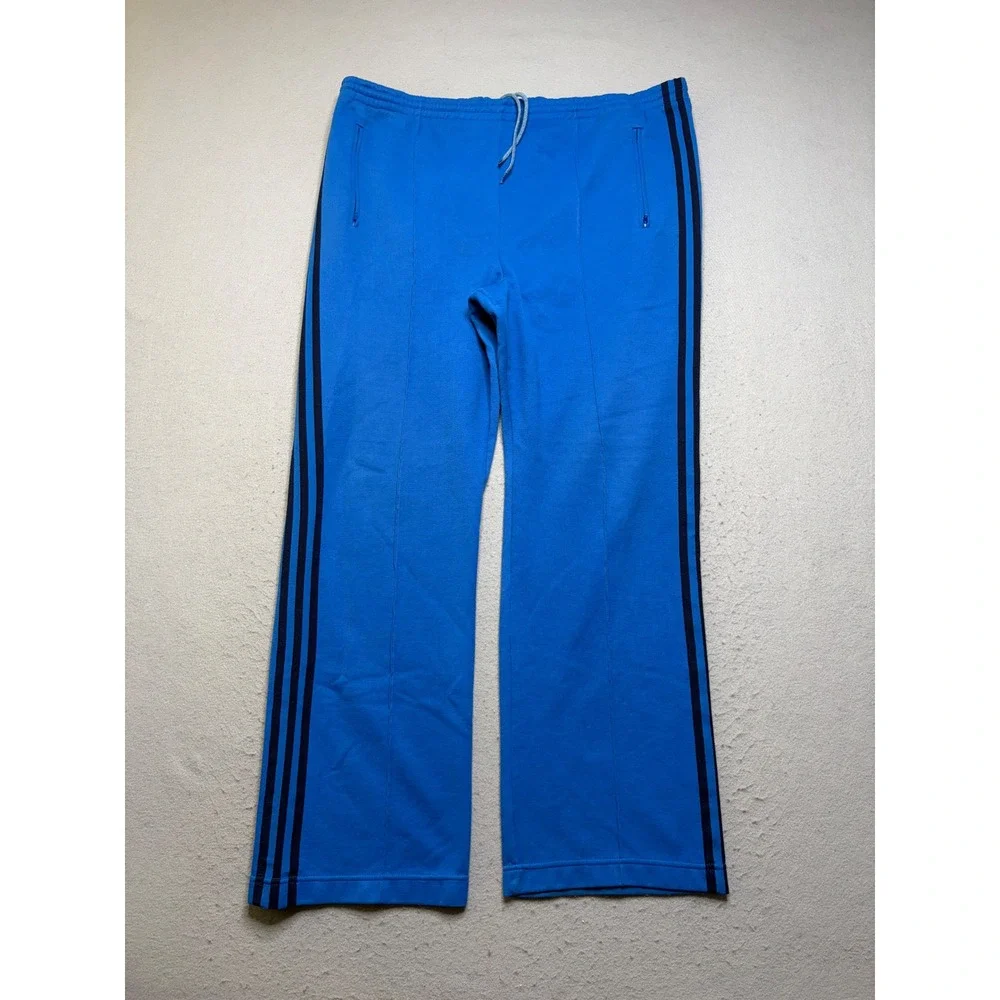 Adidas Track Pants Mens L Blue Vintage 80s Baggy 3-Stripe Wide Leg Sweatpants